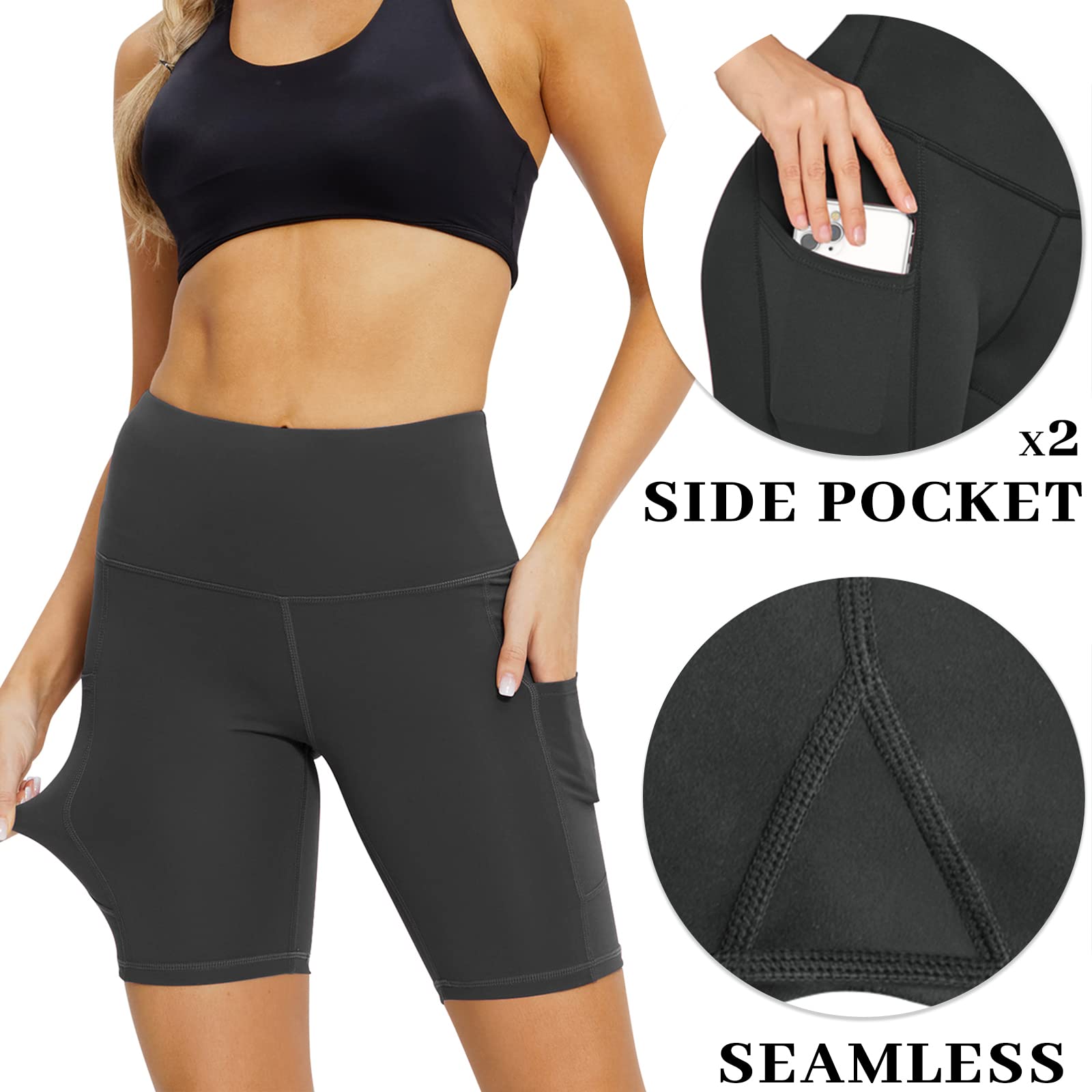 UUE Radlerhose Damen mit Taschen High Waist Blickdicht Sporthose Hotpants Sportshorts Leggings für Yoga Joggen Fitness