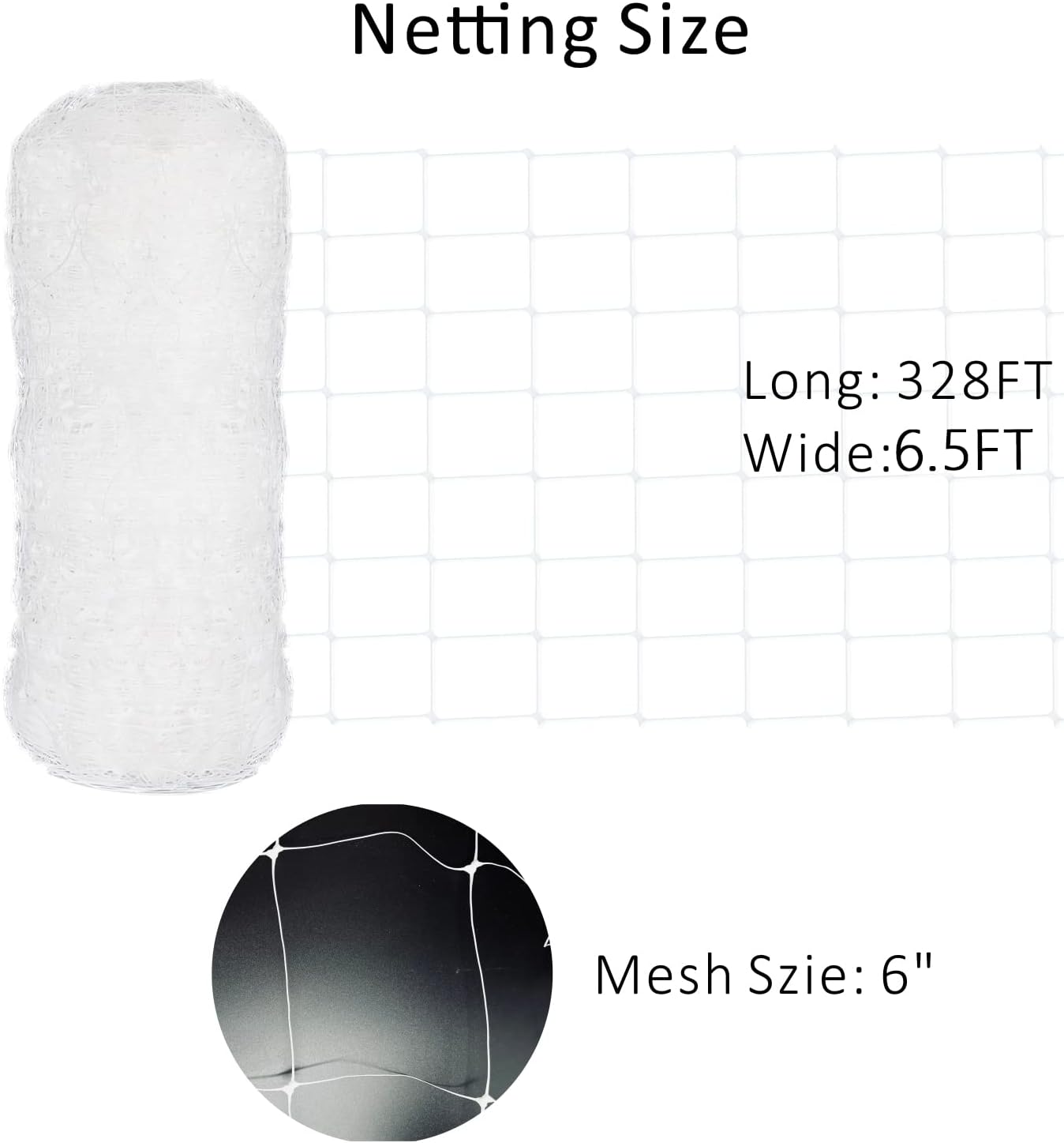 Toolazy Trellis Netting 79''x328', 6 Inch Mesh Heavy-Duty Plastic White Garden Netting for Growing High Yield Tomatoes, Peas, Vine Climbing Plants Fruits Vegetables