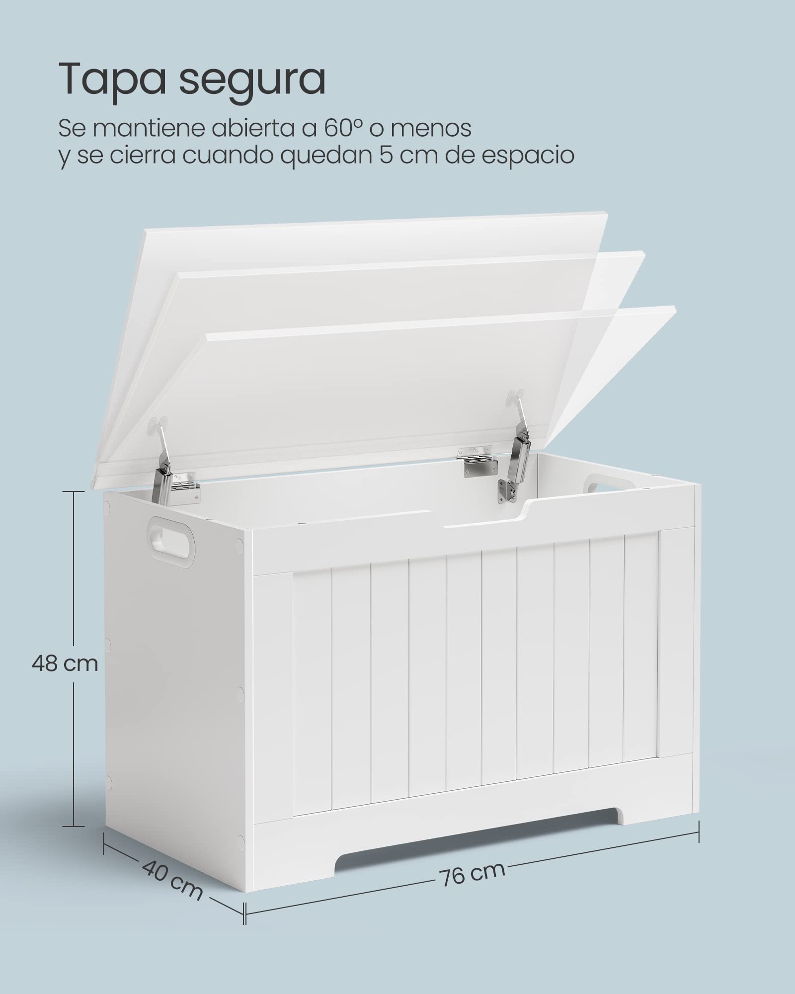 VASAGLE Baúl Almacenaje, Banco para Entrada con 2 Bisagras de Seguridad, Estilo Rústico, 40 x 76 x 48 cm, para Pasillo, Dormitorio, Salón, Blanco Nube LHS11WT