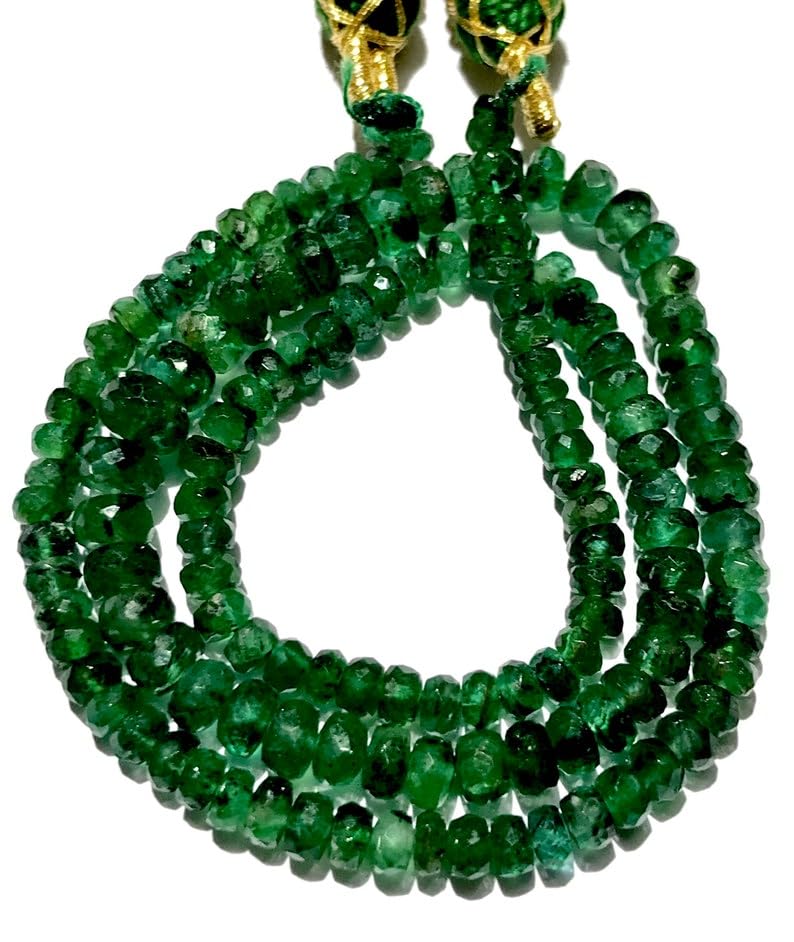Perles émeraude naturelle à facettes de 3,5-5mm éclat intense pour collier