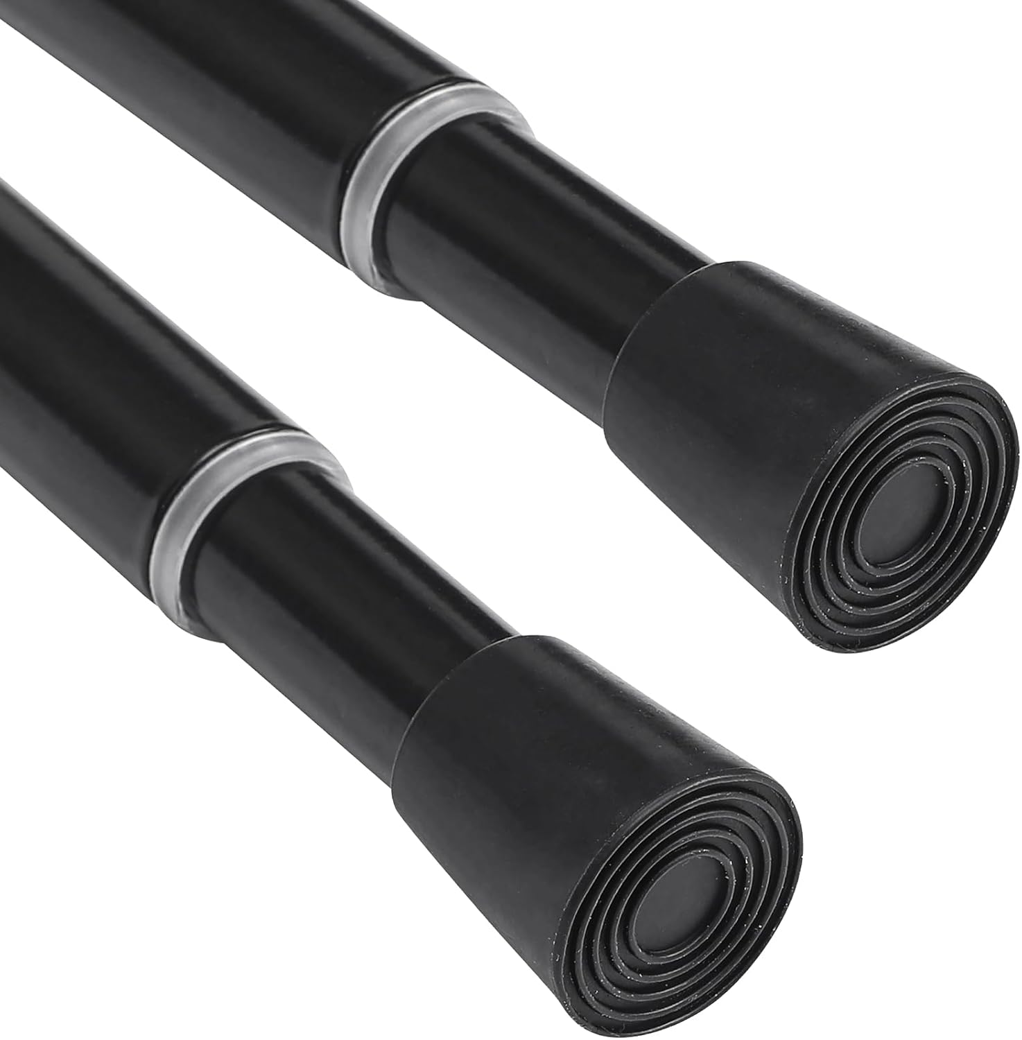 Adjustable Shower Curtain Rod 28 to 64.5 Inches, Small Spring Tension Curtain Rod, No Drill Curtain Rods for Windows, Bathroom, Closet, Non-Slip, 0.86" Diameter, Black, 2 Pieces
