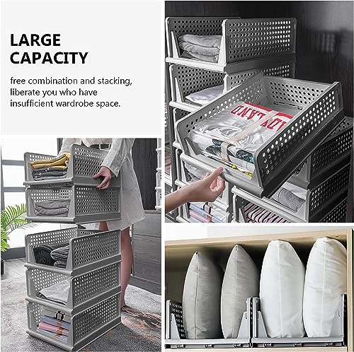 Image of MECHDEL Wardrobe Organizer for Storage /Polypropylene Foldable & Stackable Closet Basket /Cupboard Organizer for Clothes /Mounted Closet Systems (FOLDABLE BASKET-GREY, 2PCS)
