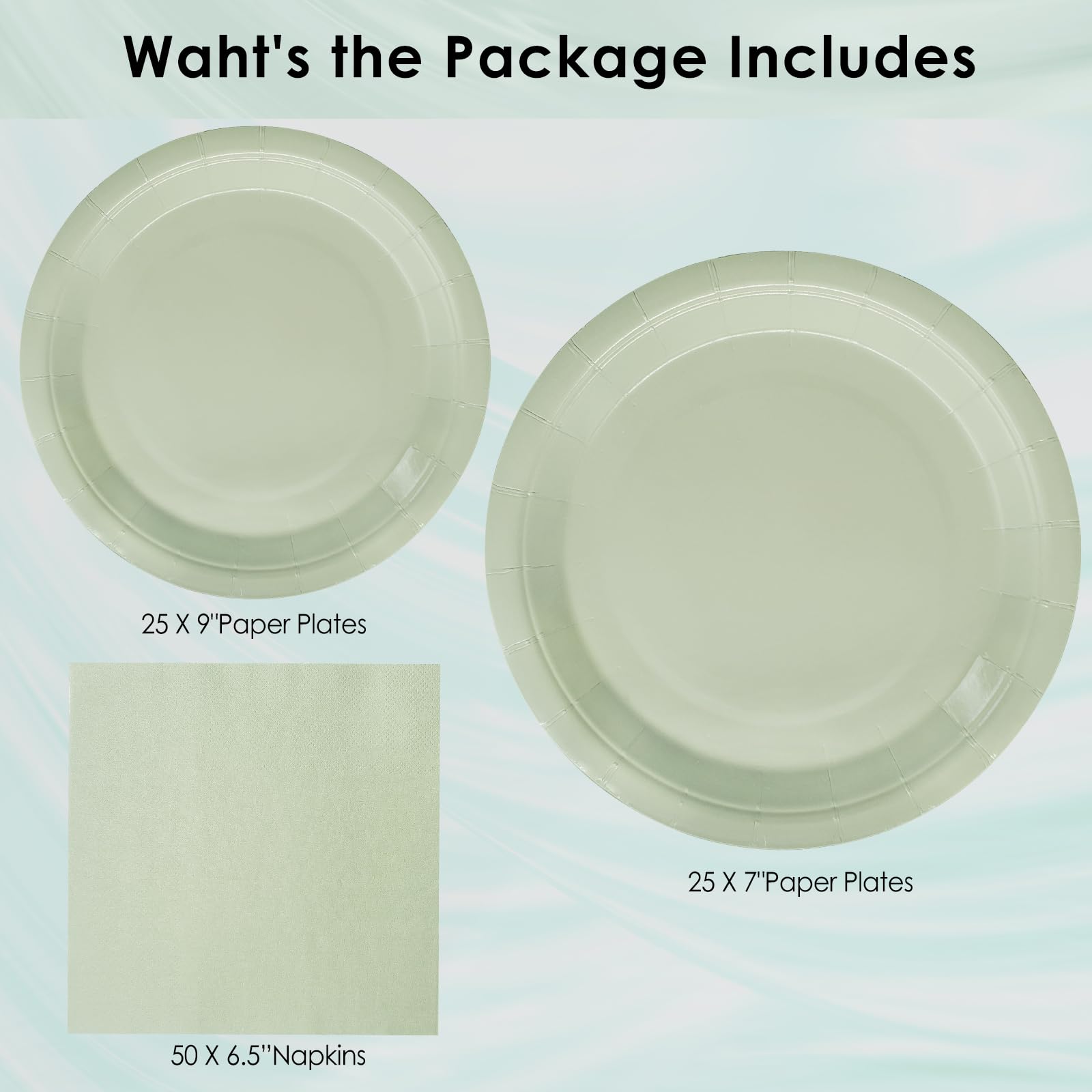 Salbeigrüne Pappteller & Servietten – 50 Personen Set, BPA-frei, Für Feiern & Partys