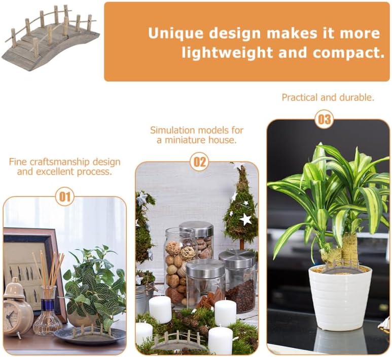 Miniatura 4 de Gadpiparty Puente de jardín, 2 piezas, modelo de puente de arco de madera en miniatura, mini adornos de jardín, decoración de micro paisaje,