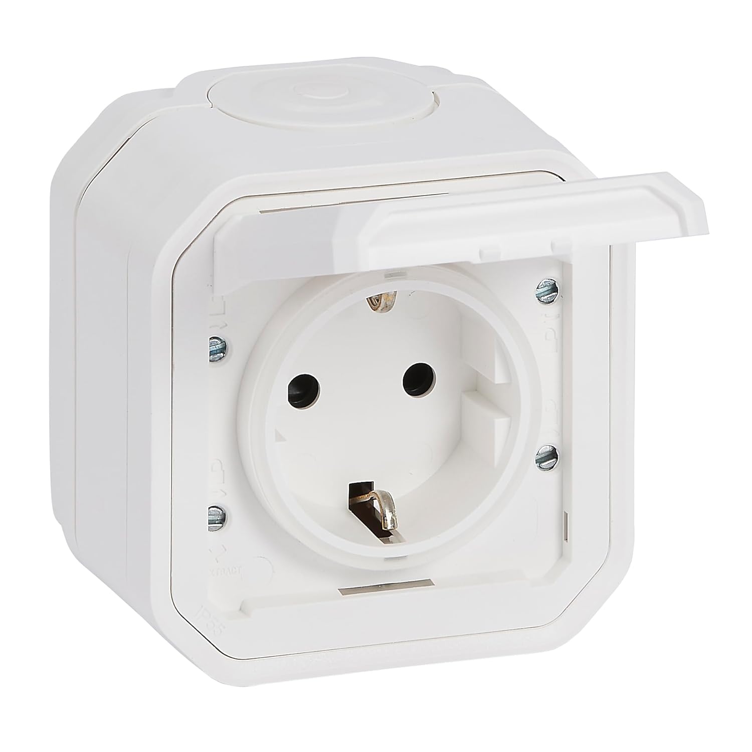 LEGRAND, Plexo New Socket for Wet Rooms, Schuko Stand with Flip Cover, Touch Protection, Installation with Screw Terminals, 16 Amp, 250 Volt, IP44 - IK07, Colour: White,