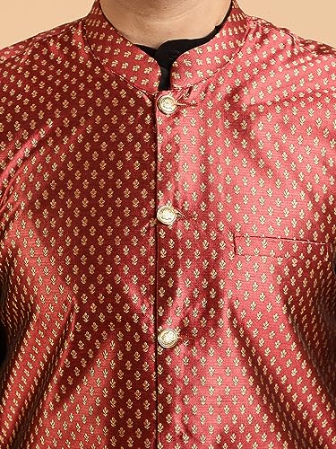 Image of SOJANYA (Since 1958 Men's Silk Blend Kurta Pyjama & Self Design Nehru Jacket Combo
