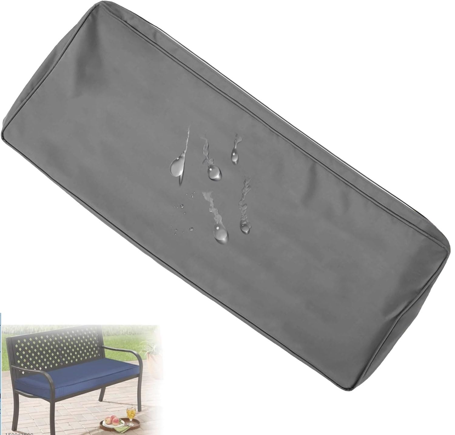 Funda Impermeable para Cojín de Banco de Exterior, Cubierta de Repuesto con Cremallera y Correas, Protector de Asiento para Jardín, Patio, Balcón y Sofá(Gris Oscuro,180x60x10cm)