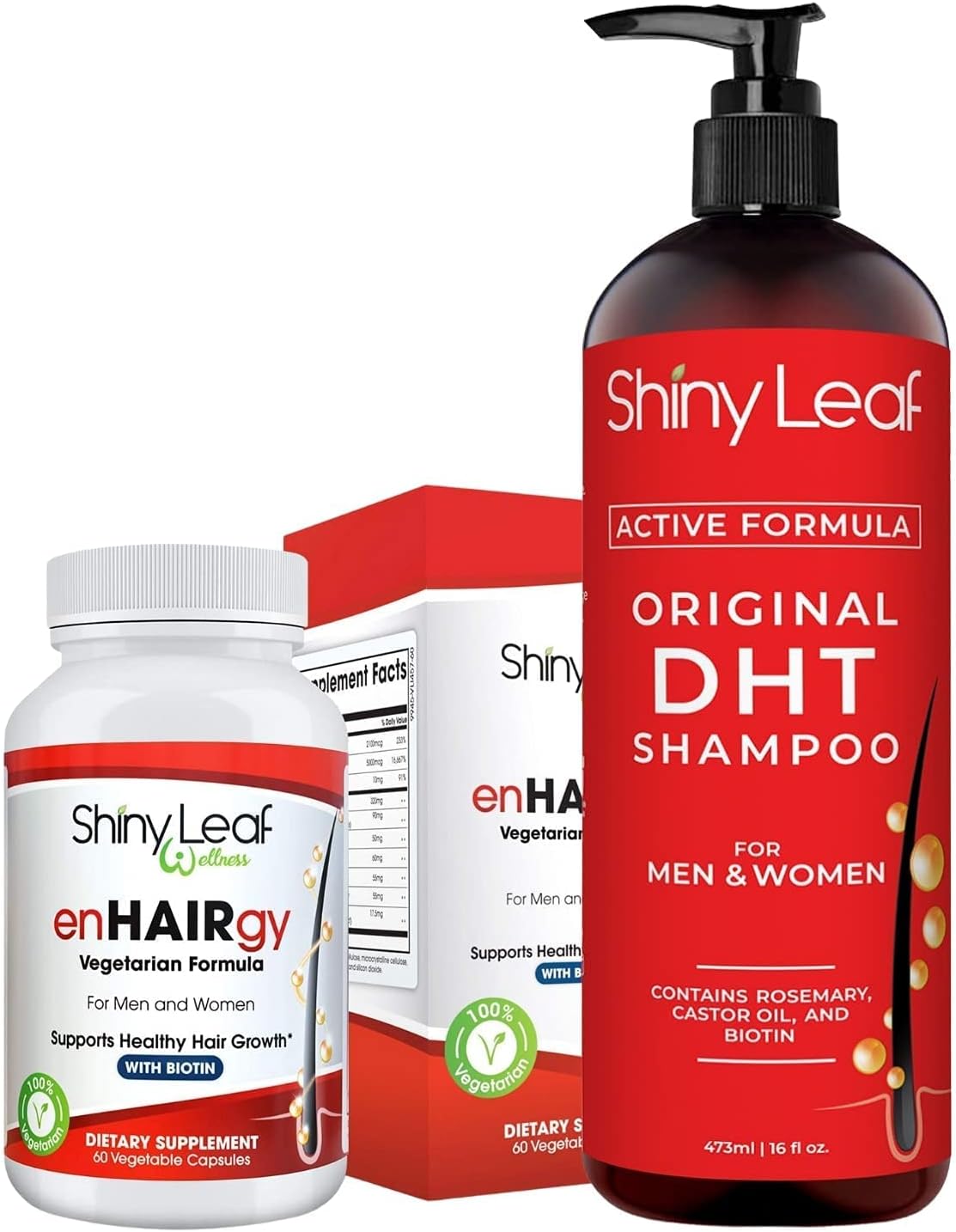 DHT Blocker Shampoo and Saw Palmetto Supplement Bundle W Hair Vitamins, Hair Loss Treatment Active Formula for Thinning Hair, Improves Hair Growth (16 oz + 60 capsules)