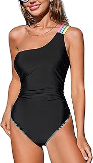 Traje de baño de una pieza para mujer, cuello asimétrico, con un hombro, bloque de color, espagueti, anillo O