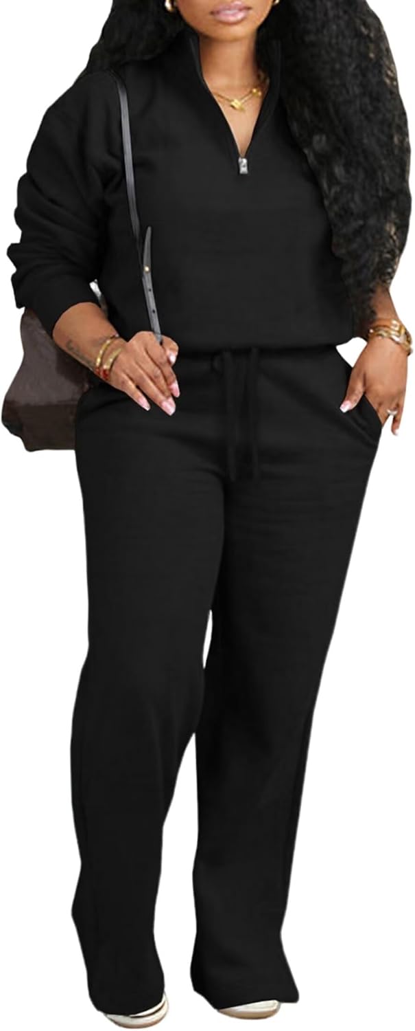 Adogirl Womens 2 Piece Outfits Lounge Sets Fall Half Zip Sweatshirt and Jogger Pants With Pockets Matching Set Tracksuit