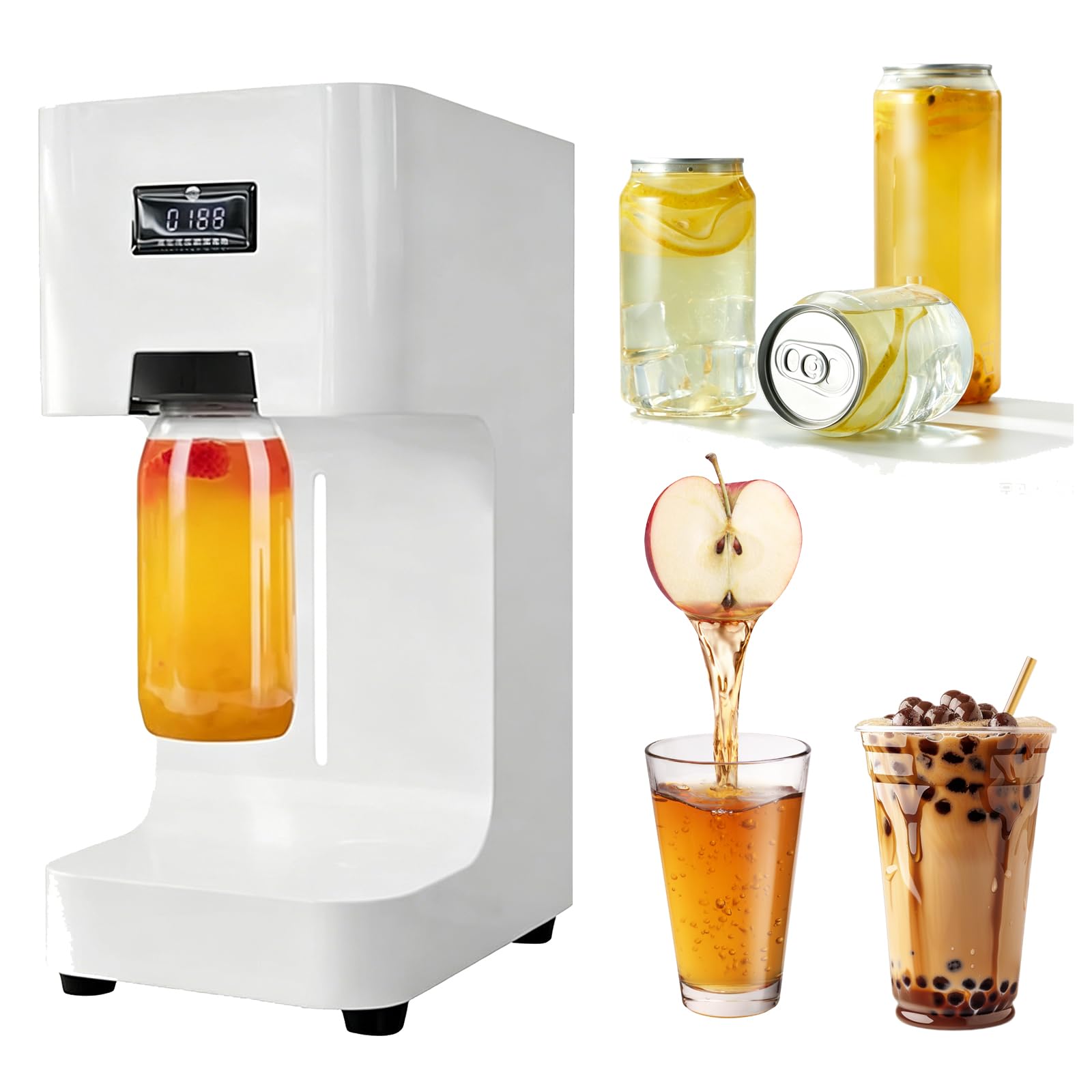 FHRKA Commercial Soda Can Sealer, Electric Can Sealer with Smart Counter, Cup Sealer Machine for Aluminum and Plastic Cans (White)