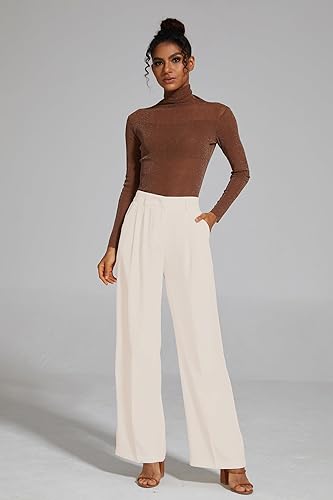 Miniatura 5 de FUNYYZO - Pantalones de pierna ancha para mujer, con cintura elástica en la parte trasera, largos, rectos, ideales para negocios y el trabajo