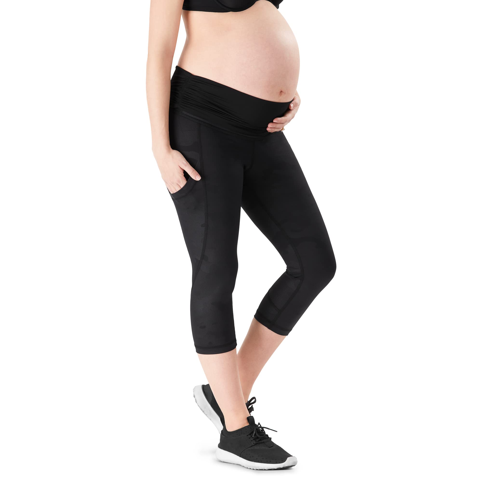 Belly Bandit Power Capri Leggings para mujer, para embarazo, para embarazo, uso activo, apoyo elástico, maternidad Capri Black-camo (L) X-Large