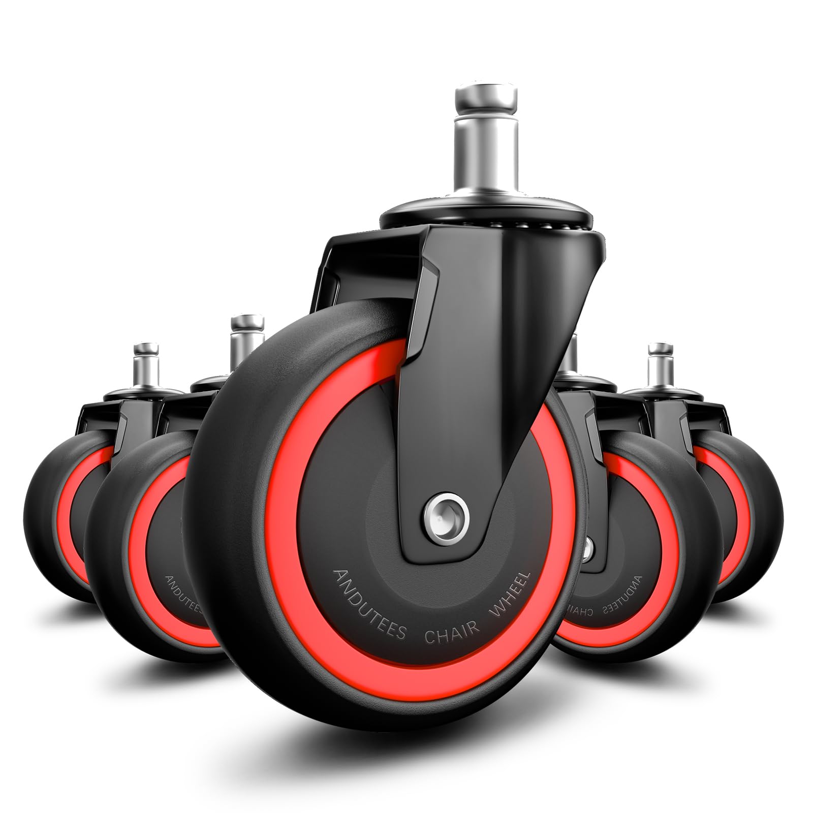 Office Chair Wheels Replacement, 3 Inch Heavy Duty Anti-Tangle Nylon Roller Wheels Set of 5, Office Desk Gaming Chair Black Casters for Hardwood Floors Carpet (11x22mm)