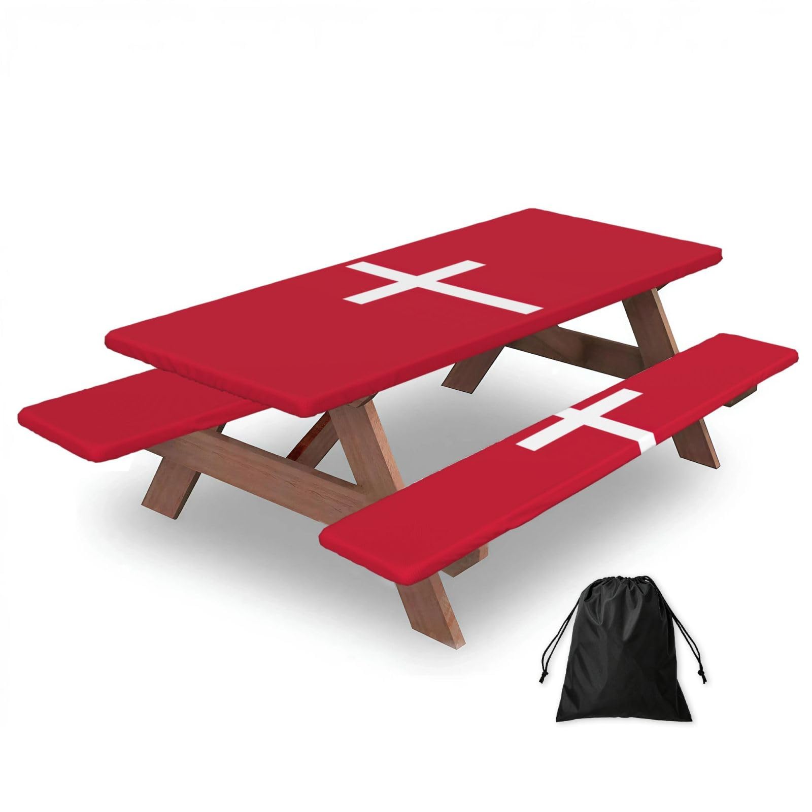 PPHGUT Danish Flag Print Picnic Table Bench Cover Set Outdoor Garden Bbq Protector For Family Camping