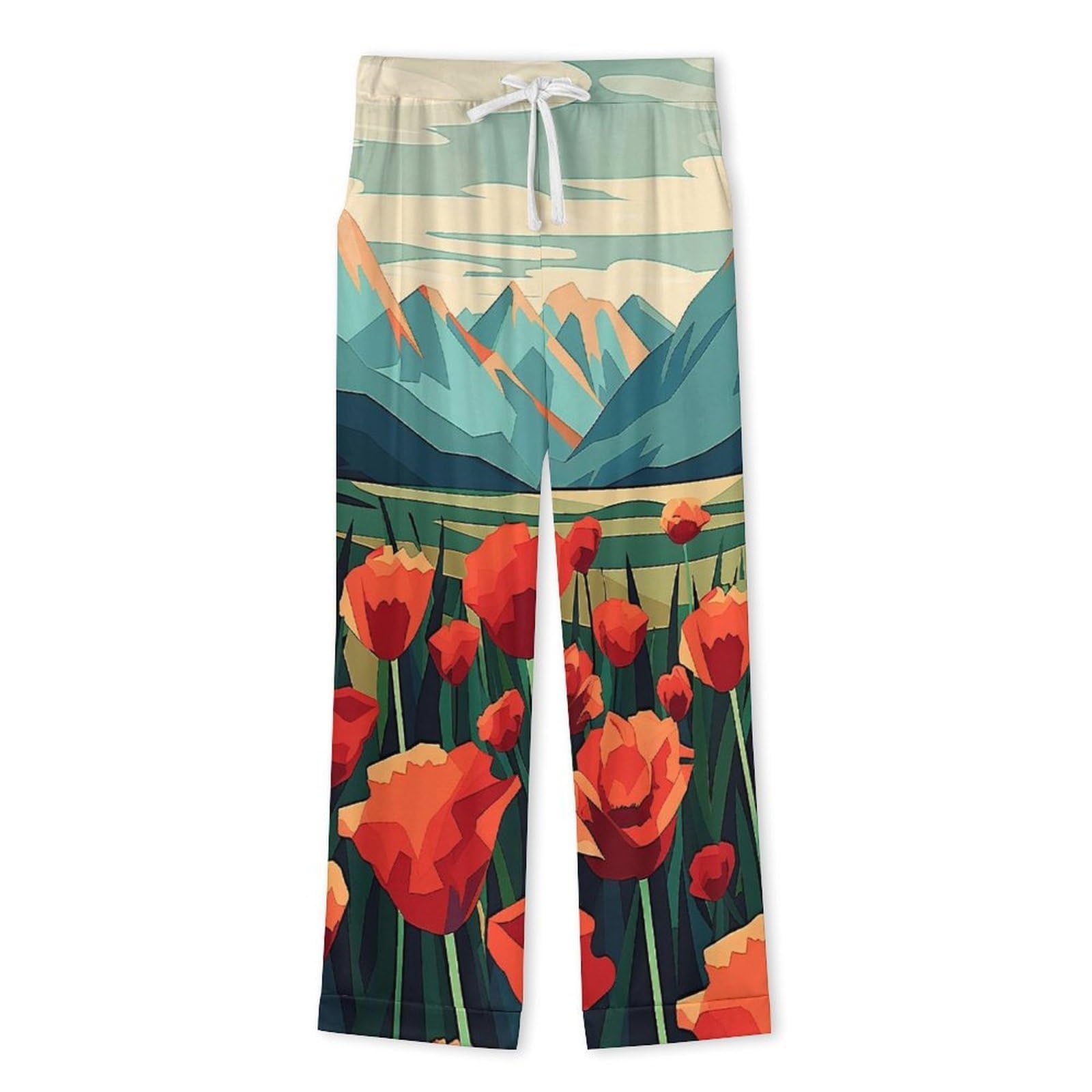 OLEETS Completo Pigiama da Uomo - Fiori Rossi Pigiama Invernale Pantaloni Top Caldo Autunnale Traspirante Morbido 2 Pezzi Casual Ampio