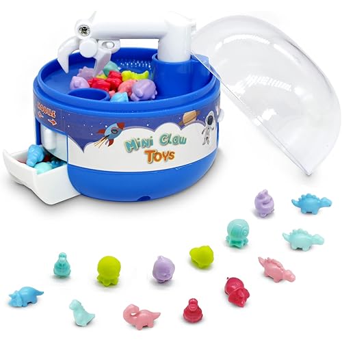 iftnotea Mini Claw Machine for Kids & Adults with 20 Tiny Stuff Prize & Dinosaur Figures - Miniature Pill Candy Grabber Toy - Easter Birthday Gifts for 3 4 5 6 7 8 Years Old Boys and Girls Space Blue