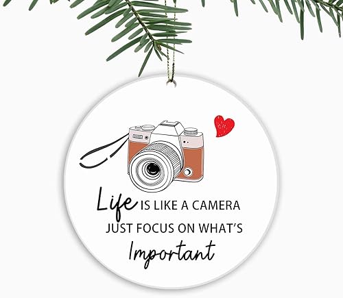 Adornos de cámara para árbol de Navidad, decoraciones inspiradoras de Navidad motivacionales, bonitos adornos de cerámica divertidos para fotógrafos