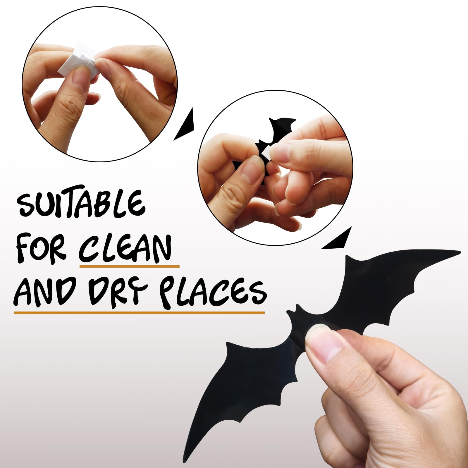 HPMAISON 72pcs Halloween 3D Bats Stickers, Black PVC Scary Bats - Image 4