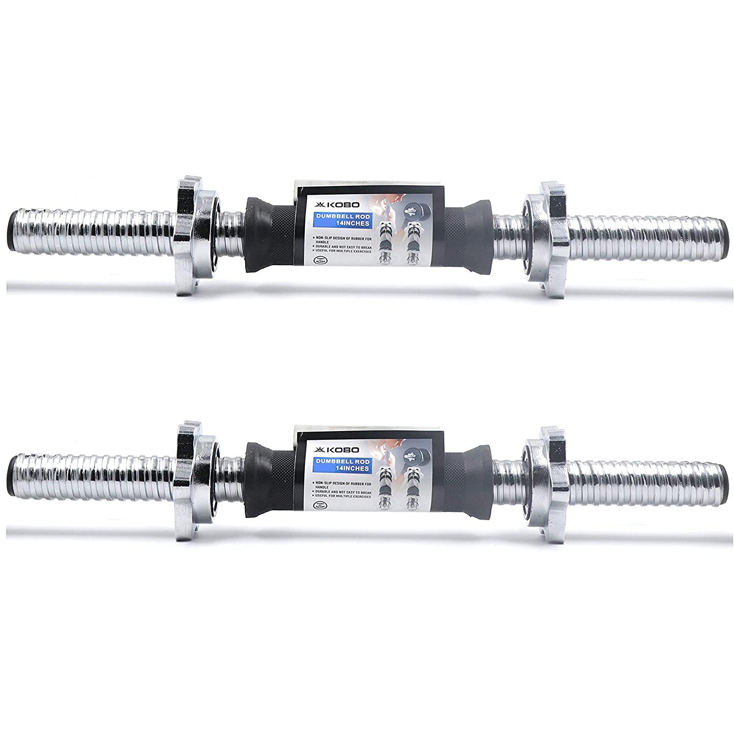 Kobo DR-B Imported 14 Inch Long Dumbbell Rod, Diameter 30 mm, Solid Rod, with Flower Nut Locks Chrome Finish (1 Pair)