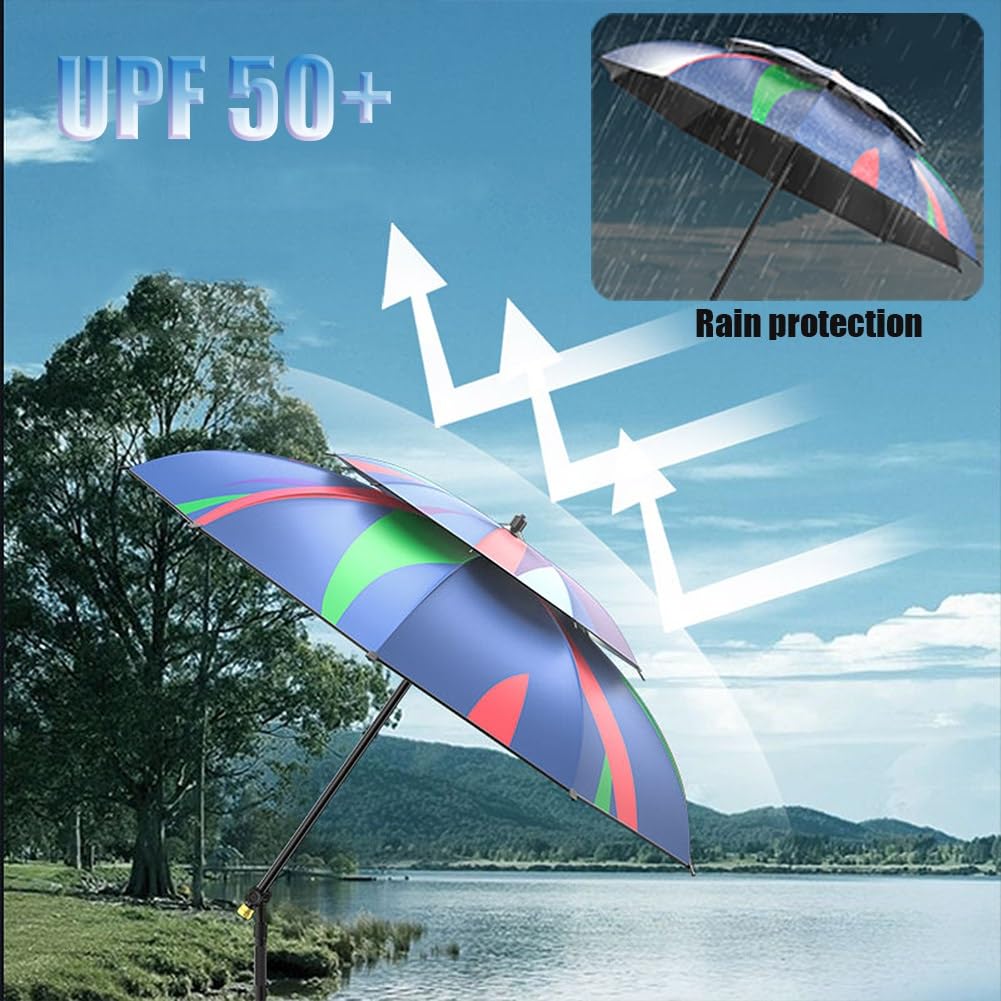 Przenośny Kolorowy Kempingowy Parasol Przeciwsłoneczny, 220 cm Regulowany Wędkarski Parasol, Parasol Golfowy PUF 50+ z Kotwicą