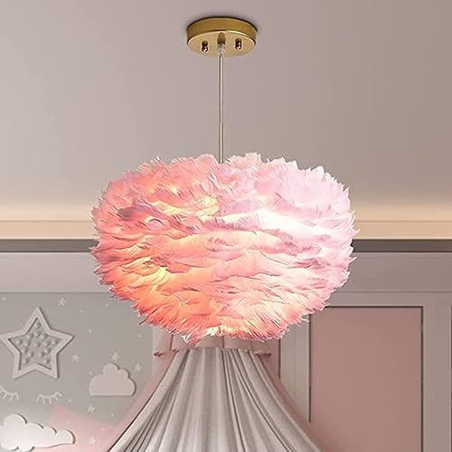 Miniatura 2 de Maxax Candelabros nórdicos de plumas, lámpara de techo romántica moderna de 3 luces, lámpara de techo romántica rosa, lámpara de sombra de plumas,