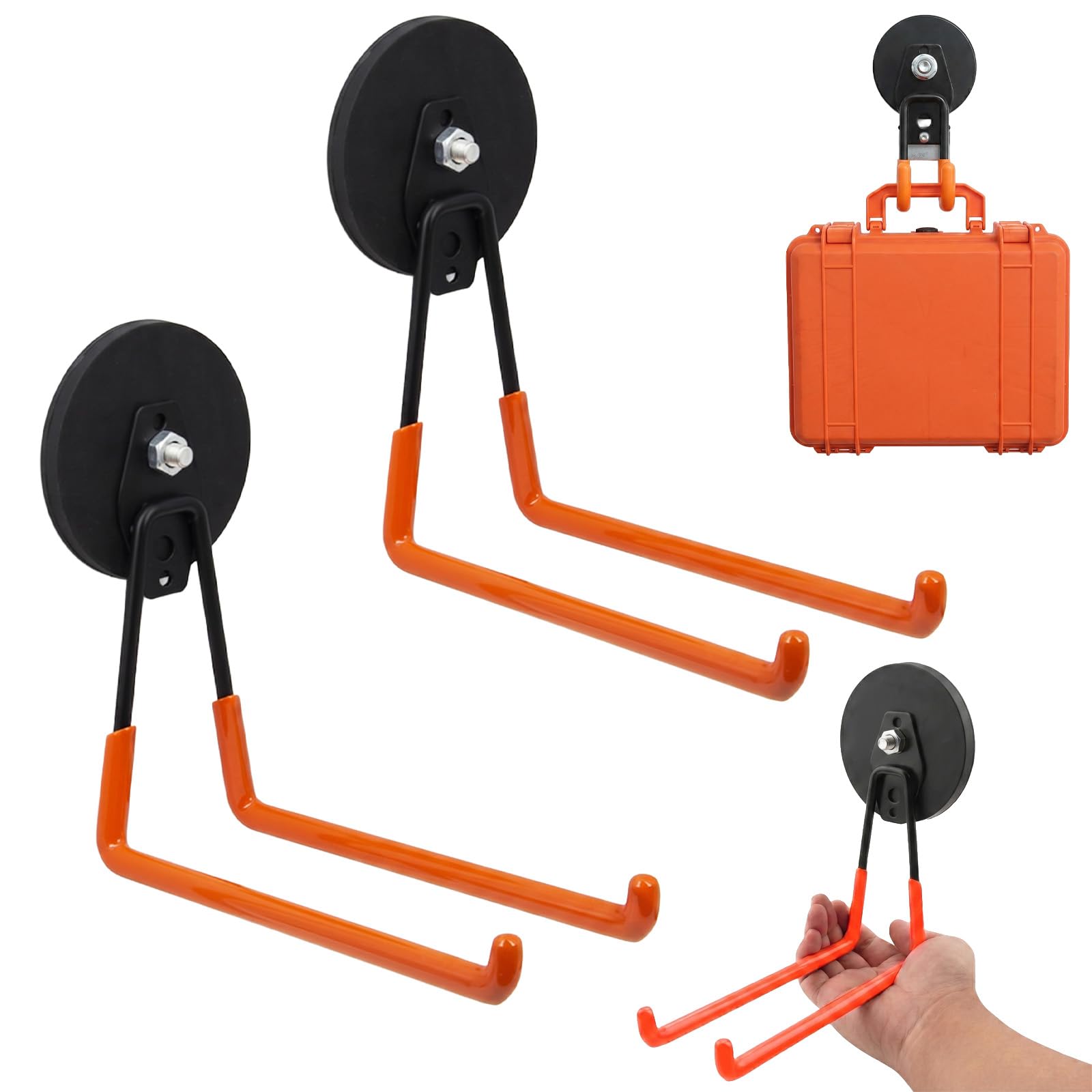 Heavy-Duty Magnetic Double-Claw Hook, Rubber Coated Garage Magnets for Tool Storage, Non-Slip Magnetic Strong Utility Double Hooks for Indoor & Outdoor Hanging (2, L)