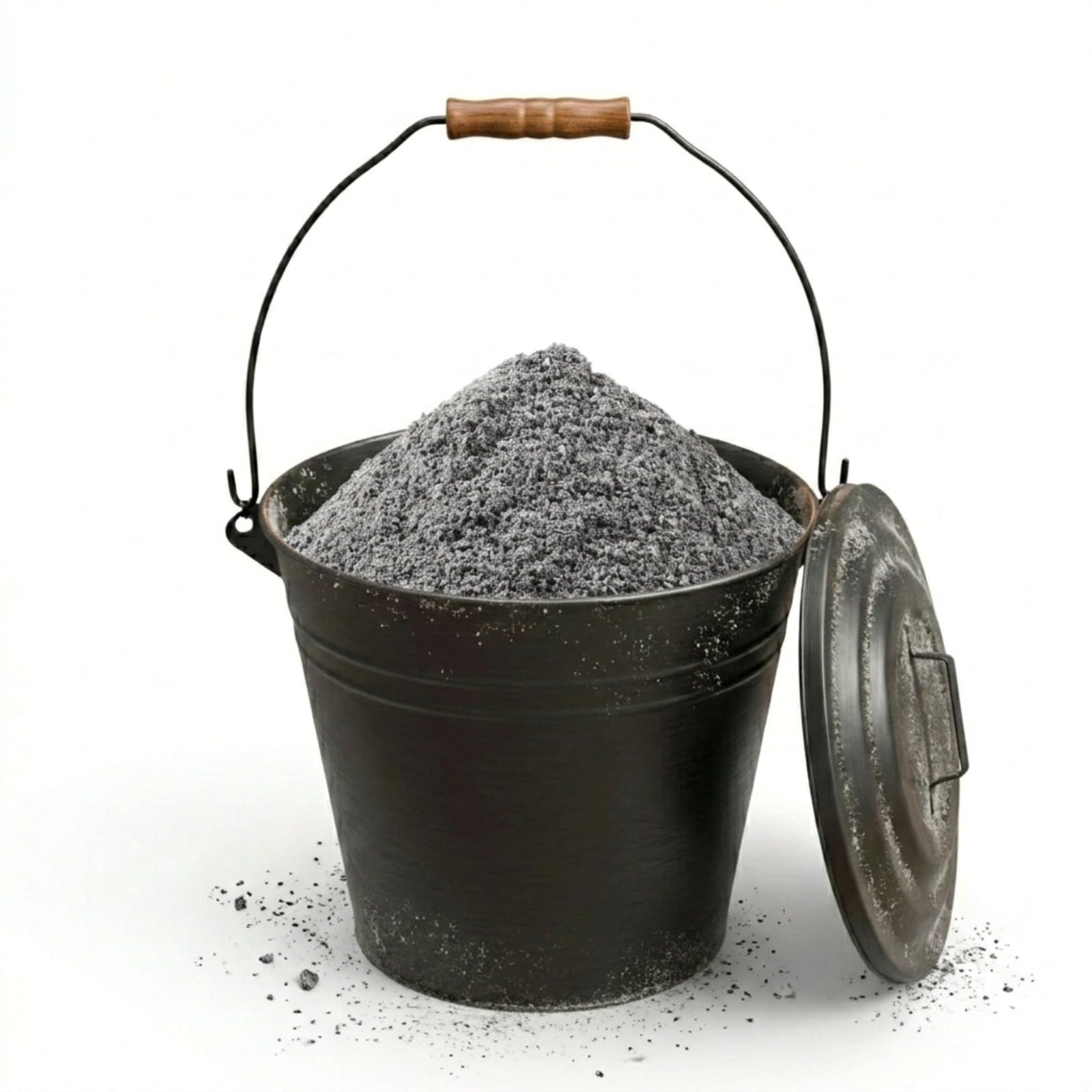 Milena 10L Heavy Duty Vintage Metal Ash Bucket, Strong Indoor Outdoor Ash Storage, Heat Resistant Coal Buckets, Wood Logs Cantainer with Tight-Fitting Lid & Wooden Handle for Fireplace, BBQ (1)