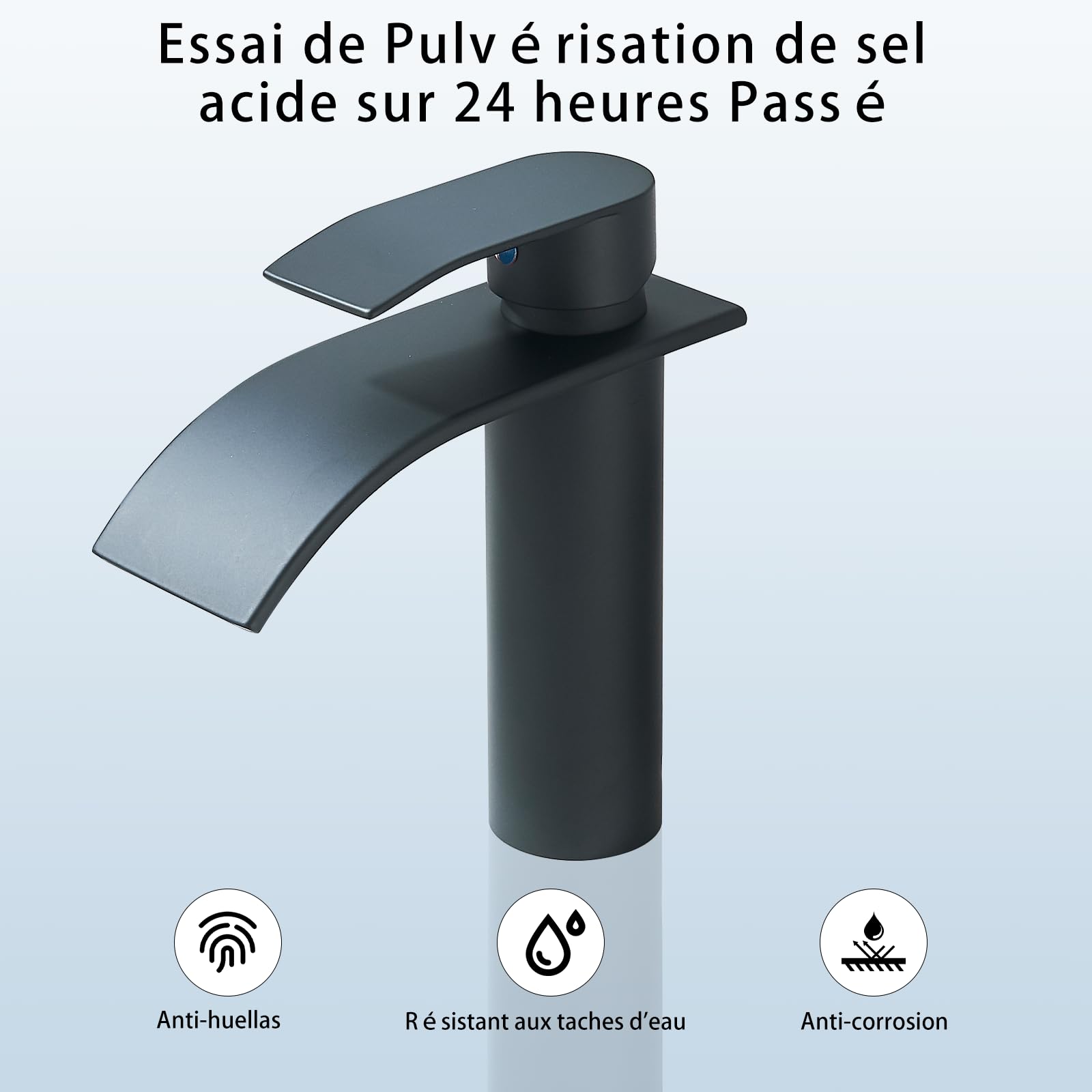 Robinet Salle de Bain Noir,Mitigeur Lavabo Cascade en Acier Inoxydable,Mitigeur Monocommande pour Eau Chaude et Froide dans la Salle de Bain