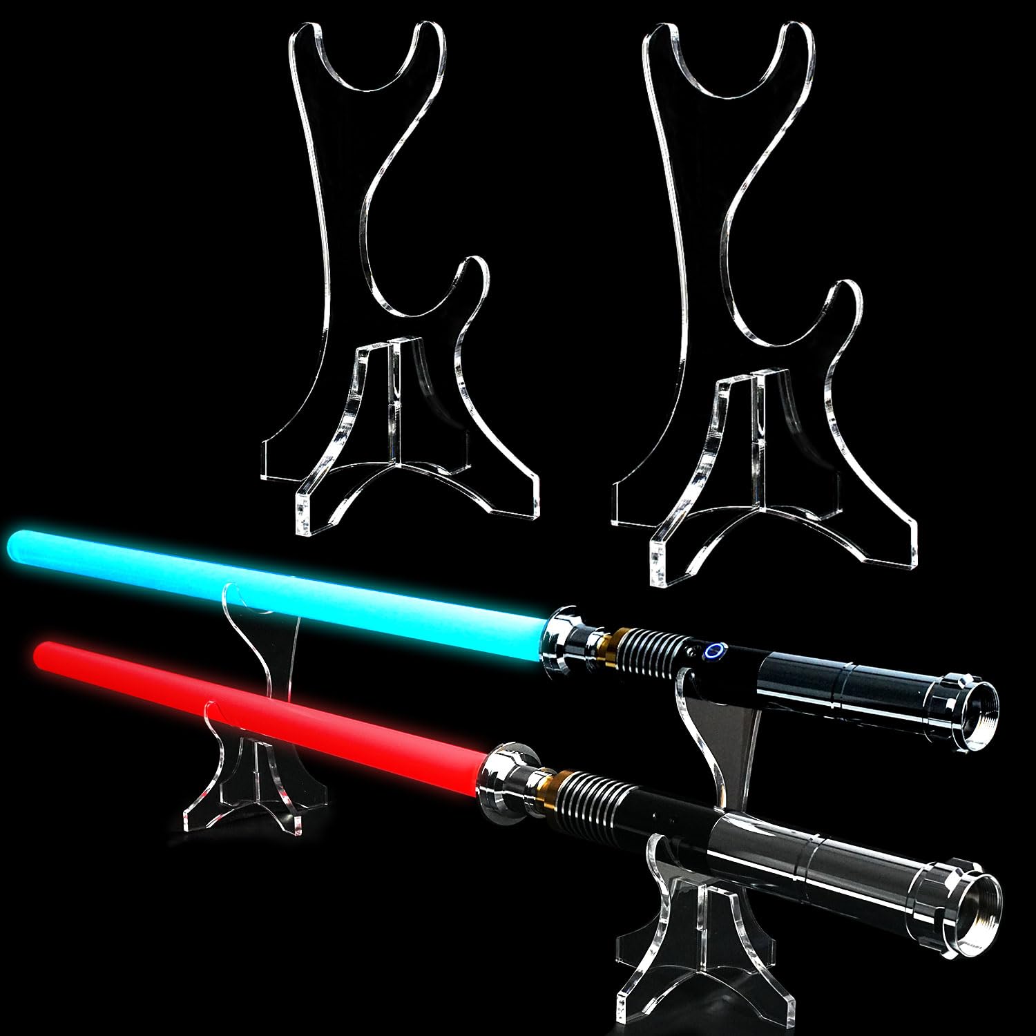 Elifinds Adjustable Double-Layer Lightsaber Stand, Acrylic Sword Holder & Multifunctional Display Stand for Wand, Samurai Sword, Flashlight – Custom Spacing for Perfect Weapon Display (Transparent)