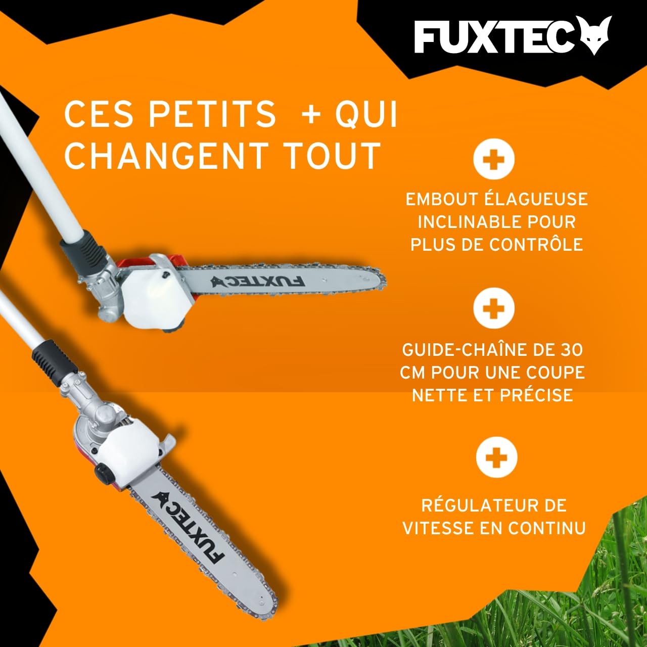 Fuxtec Débroussailleuse Thermique Multifonction 5en1 Multitool FX-MT252ER Easy Starter 3CV 52 cm³, Moteur 2 Temps, Élagueuse Inclinable Taille Haie Coupe Bordure avec Fil ou Lame 1 Mètre Rallonge