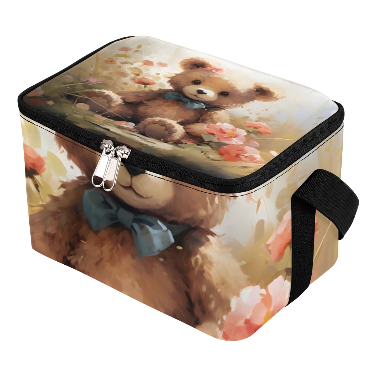 GzLeyigou Lunch Bags for Women Men 9 Cans,Valentine's Day Romantic Bear Hot & Cold Food Delivery Bag Insulated Grocery Bag Insulated Lunch Box Cooler Bag for Office Work Picnic Beach