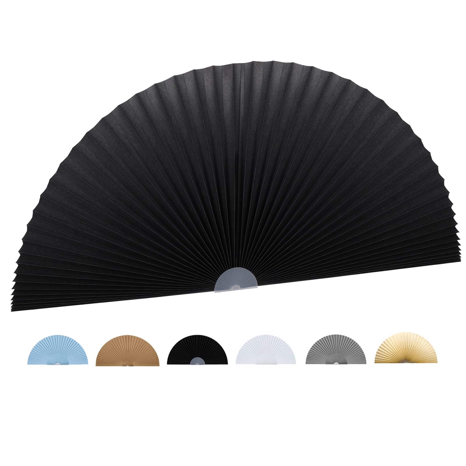Arch Window Shade Curtains Half Circle Moon Pleated Fabric Blinds Semi Circle Temporary Light Filtering Pleated Paper Shades Half Round Window Covering Easy to Cut and Install(1, Black, 48x24Inches)