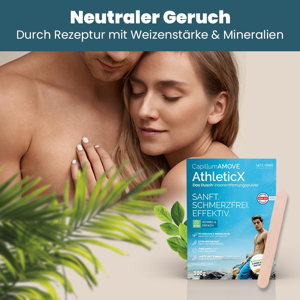 Capillum AMOVE AthleticX Premium Enthaarungscreme Intimbereich 5x300g - sanftes Enthaarungspulver Männer Schmerzfreie Dusch-Haarentfernungscreme ohne Zusatzstoffe mit neutralem Geruch