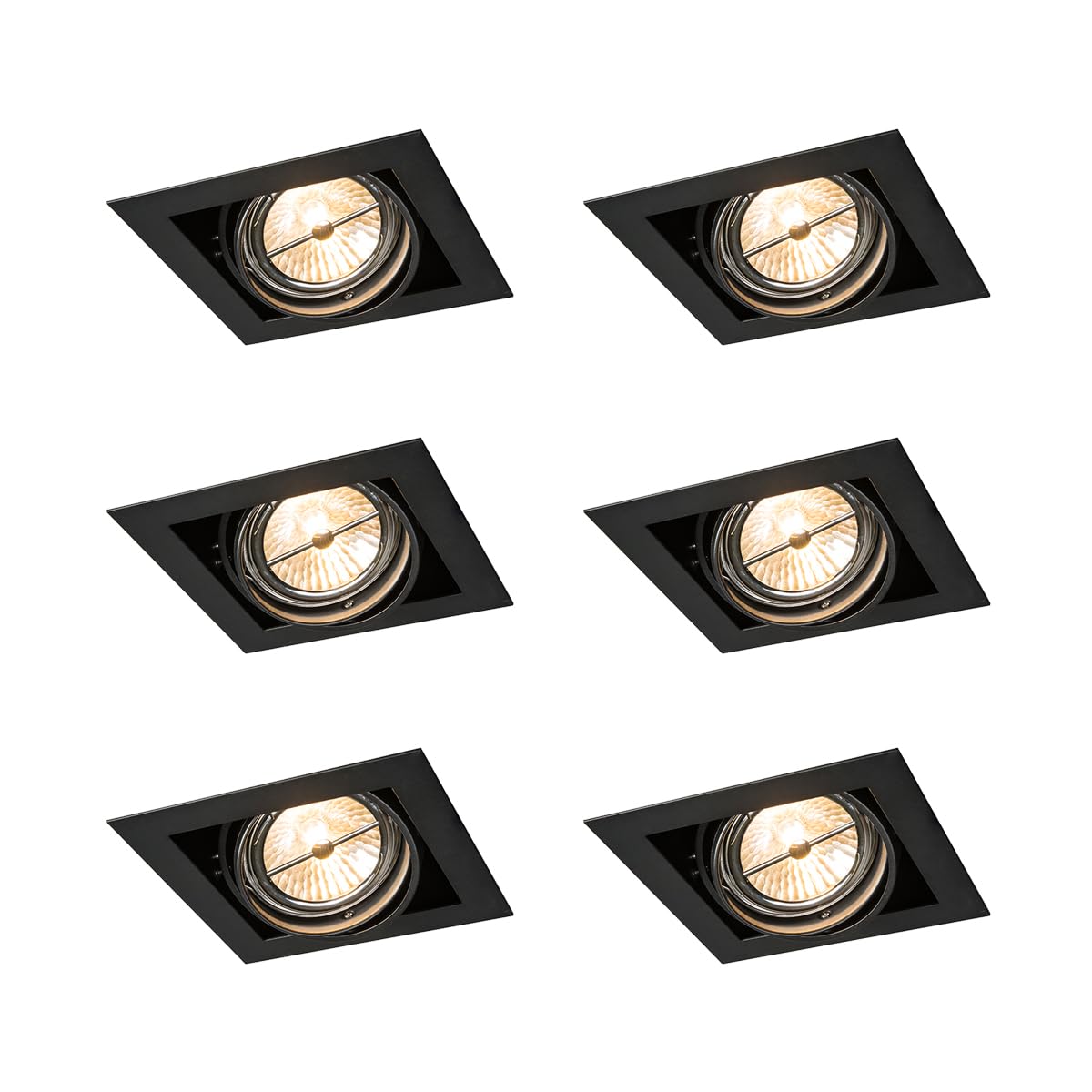 Qazqa Black - Set Of 6 Recessed Spotlights Ar111 Adjustable - Oneon I Living Room I Bedroom - Steel - Led Suitable G53