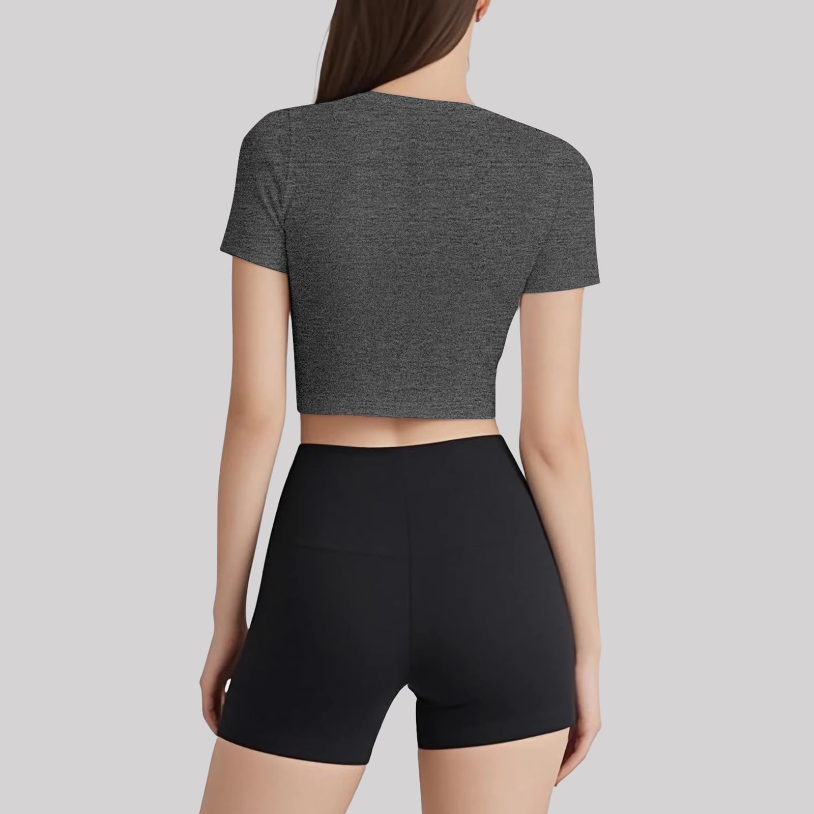 Coume Lot de 4 hauts courts de compression à séchage rapide pour femme - T-shirt à manches courtes et col rond - T-shirt de yoga basique