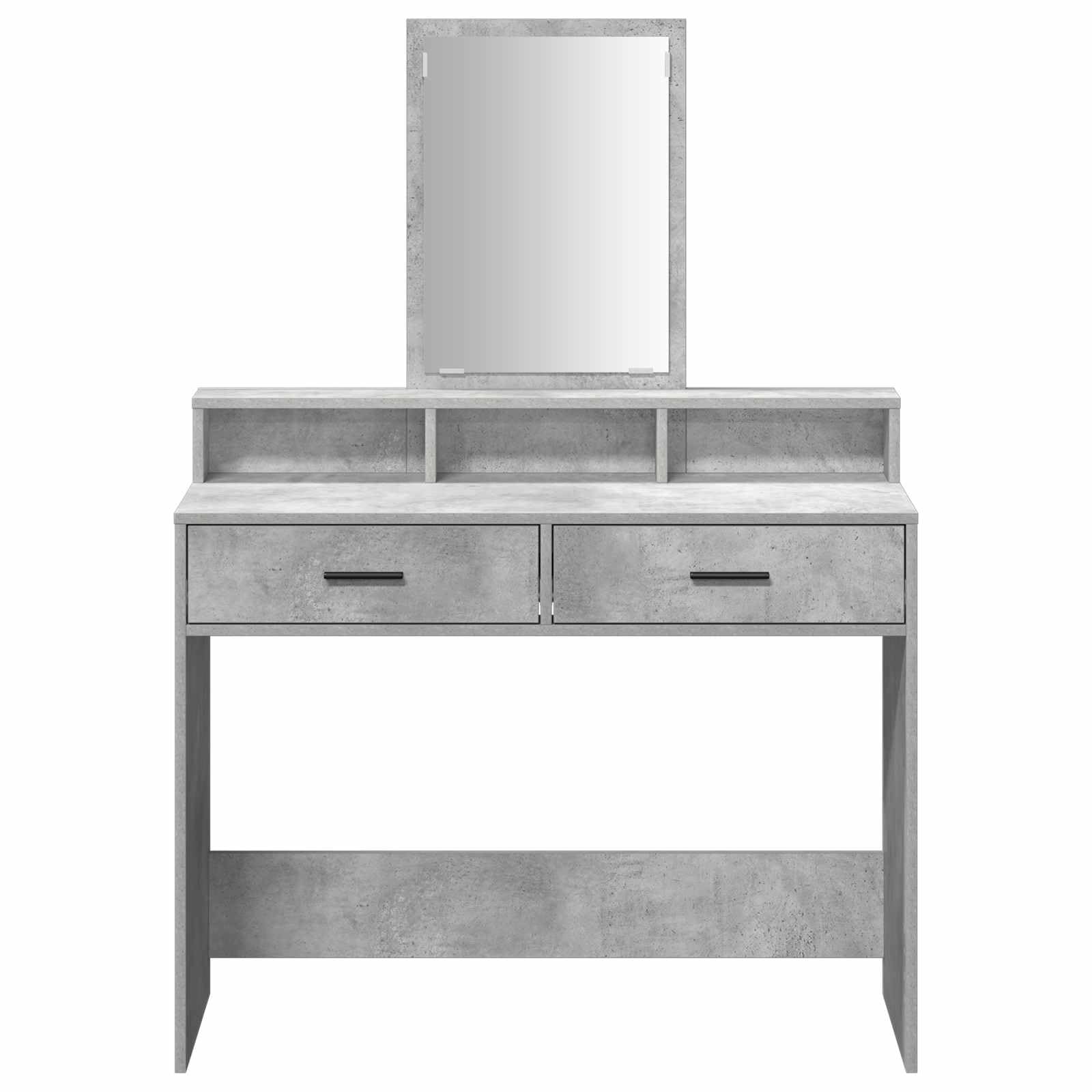 Tocador de hormigón gris de madera 100 x 41 x 140 cm con espejo, 2 cajones y estante para dormitorio, habitación juvenil, habitación de niñas, ahorra espacio y duradero