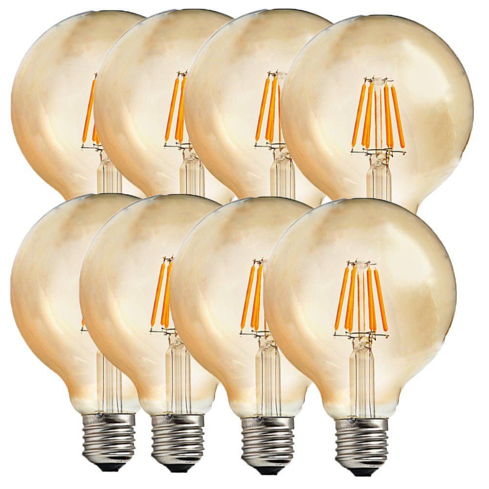 8 Pezzi LED Lampadina Vintage Edison E27 G95 Globo a Risparmio Energetico AC 220-240V 6W Sostituisce Non Dimmable 60W, Bianco Caldo 2300K 600lm
