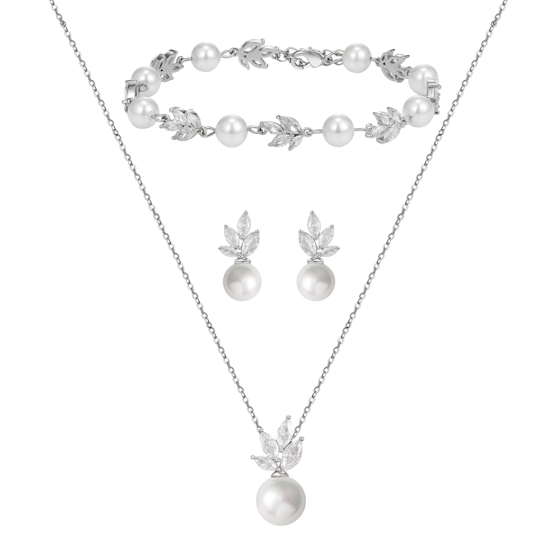 SWEETV Jewelry Set with Cubic Zirconia and Pearl