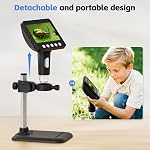 4.3" Microscope numérique pour adultes, SKYEAR Microscope de pièces 1000X Amplification avec 8 Ajustable LED Remplir les lumières, USB Microscope pour Windows/MacOS, Fournitures de collection de pièces-Noir