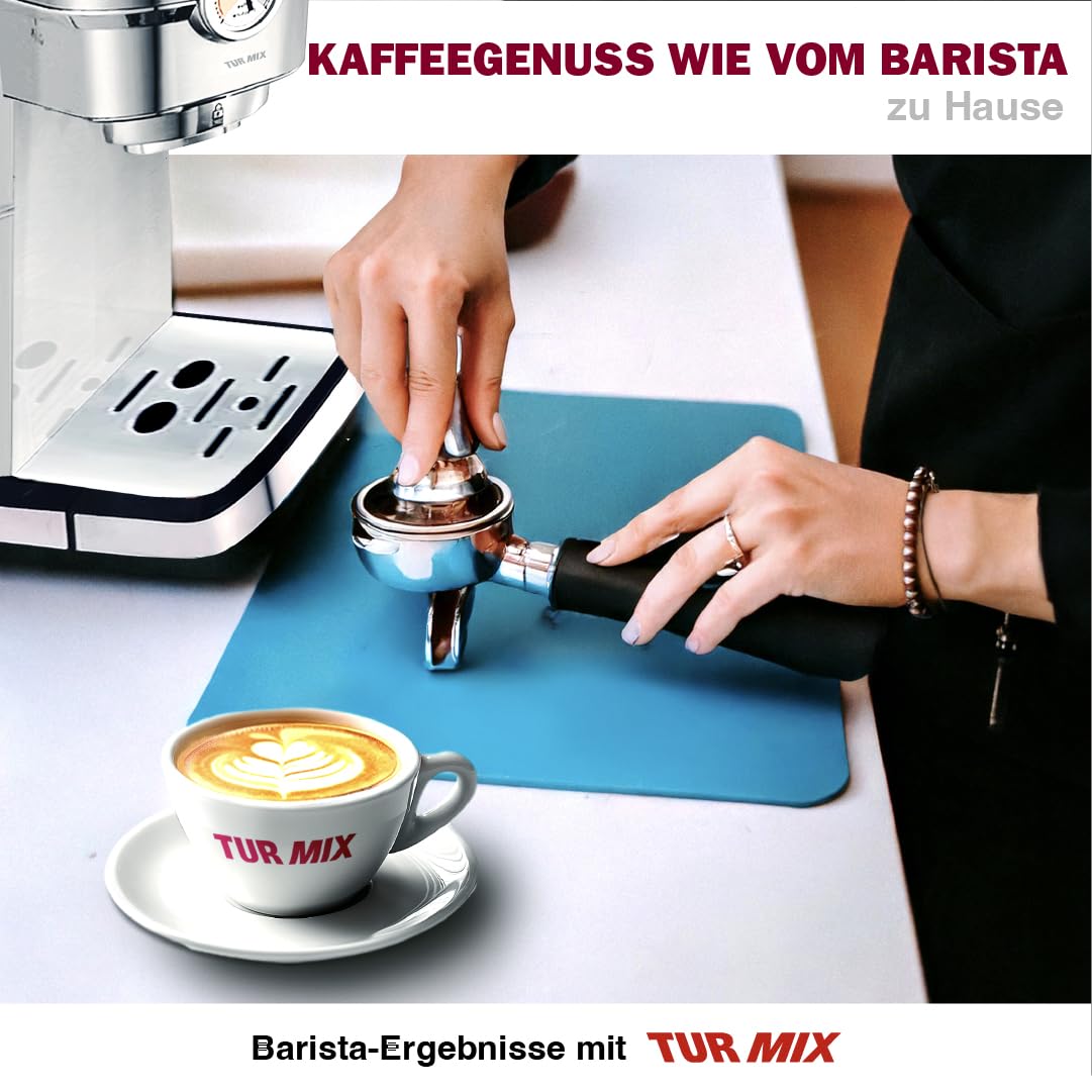 Turmix Espressomaschine TX 590 - Siebträgermaschine Edelsthal, 20 Bar-Kaffeemaschine mit milchschäumer, 17 cm breit, 1350W 1,1L Wassertank, Beheizte Tassenabstellfläche