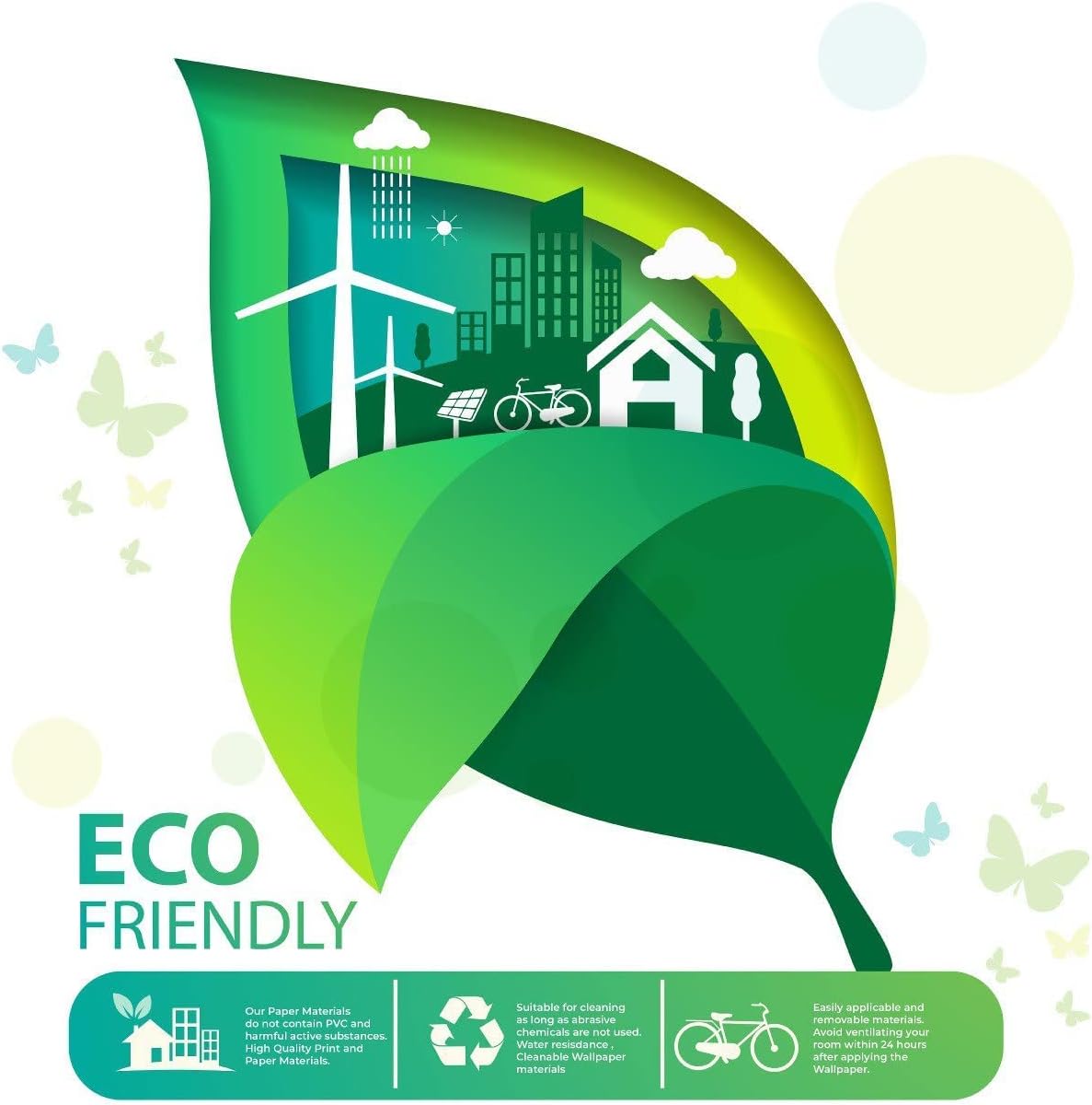 Muravie Boho Leaves Wallpaper, Bedroom Green Leaves Boho Wall Mural, Botanical Soft Wallpaper, Living room Boho Decor - Custom Size (Boho Style Floral)