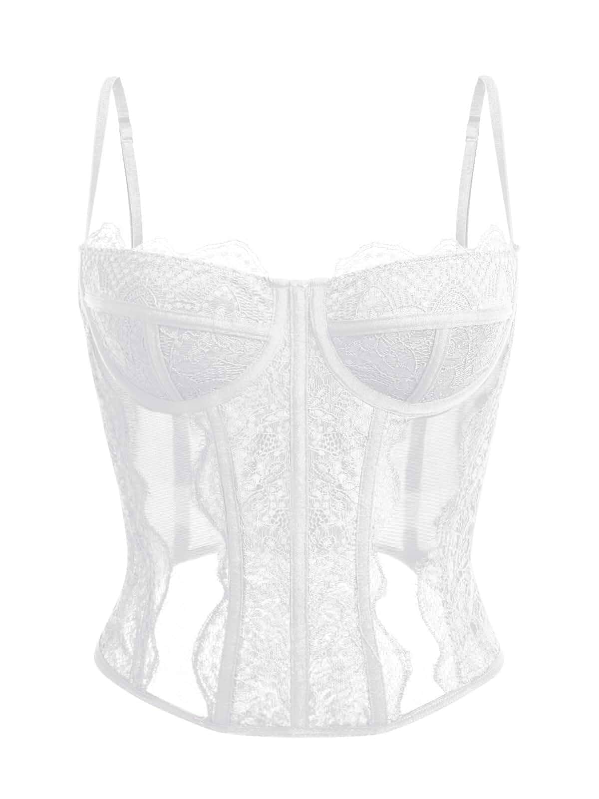 Dealmore Corset Tops for Women Going Out Fall Fashion Crop Sexy Lace Outfit Y2k Spaghetti Strap Tank, Date Night Mesh Bustier, Party Lingerie, Concert Club Festival Clothes, Trendy Cami