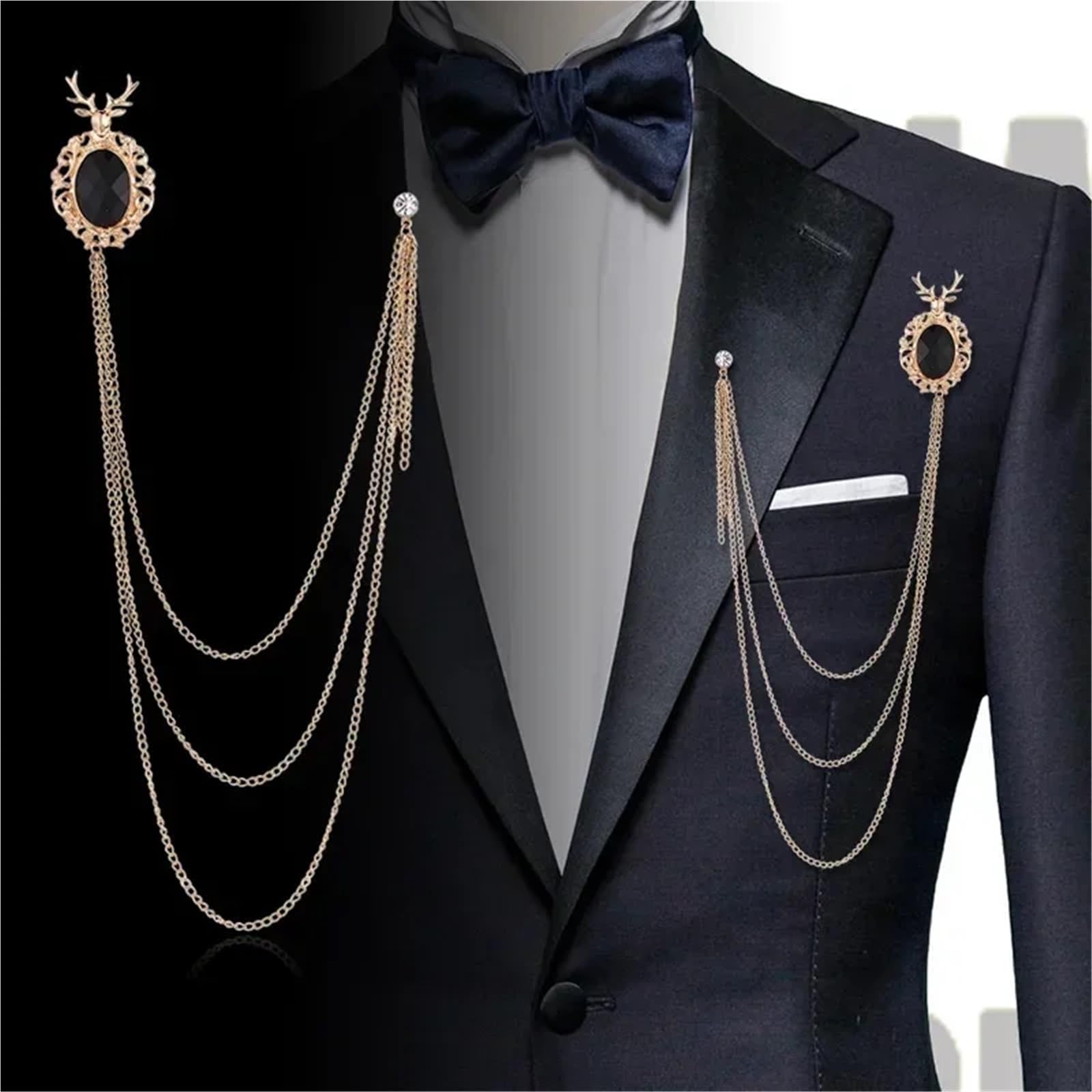 Broschenkette, Persönlichkeit Brosche Kette Herren Pins Business Anzug Damen Mantel Quaste Broschen