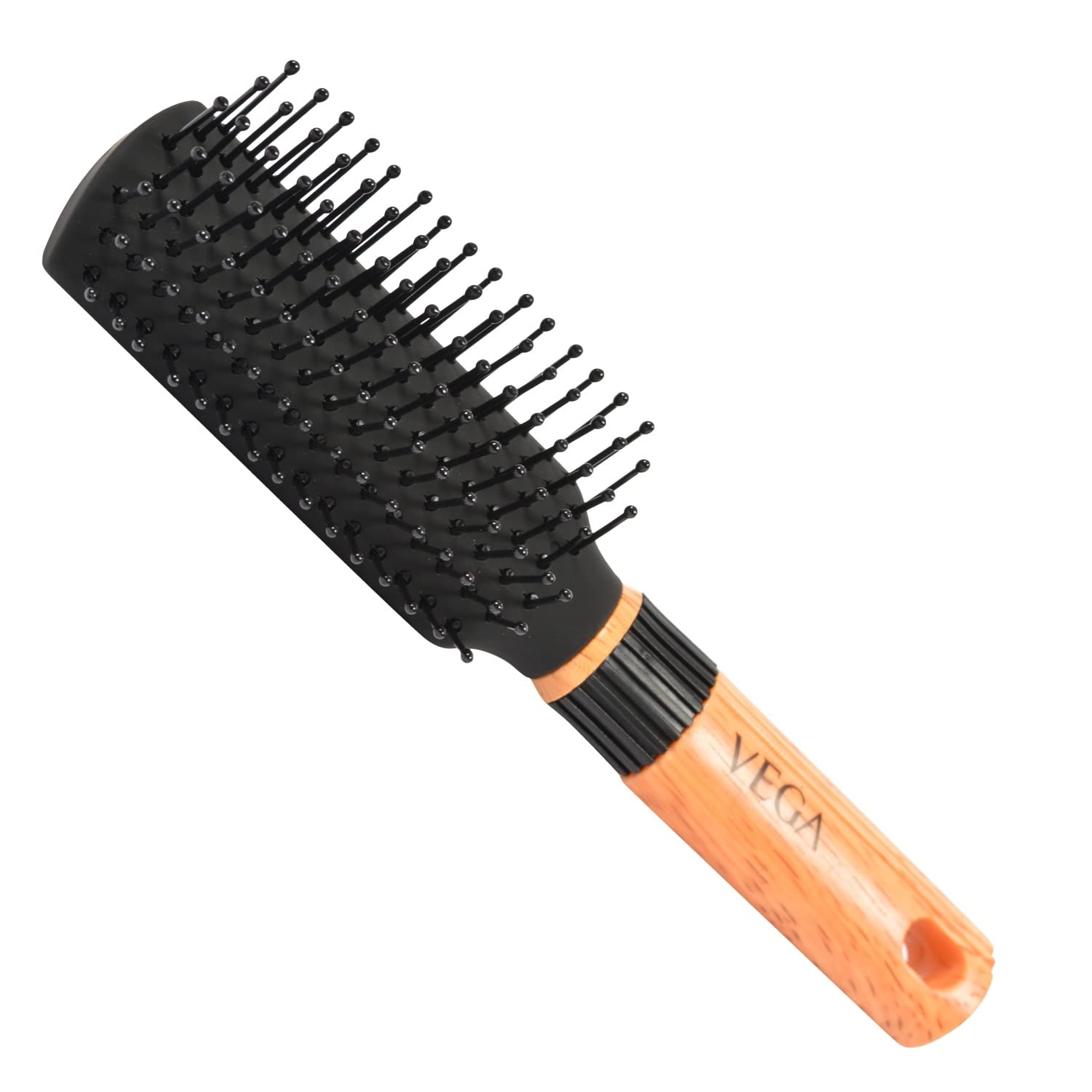 VEGA Handcrafted Grooming Comb for Professional Styling & Vega Mini Flat Brush with Wooden Colored Handle and Black Colored Brush Head 3
