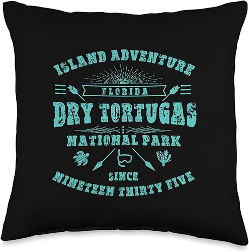 Dry Tortugas National Park Gifts by KAEDAM Dry Tortugas National Park - Almohada de recuerdo de viaje vintage, 16 x 16 pulgadas, multicolor