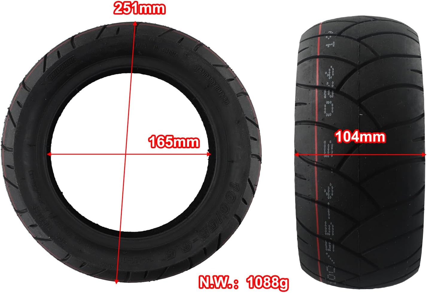 11 inch Electric Scooter Tubeless Tire 90/65-6.5 Tubeless Tires 100/55-6.5 Tubeless Tyre For Modified Electric Scooter Replacement Wheel