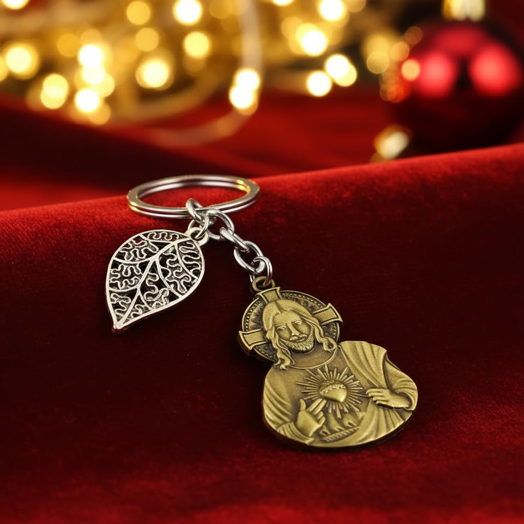 afh Catholic Liturgicals Christian Jesus Leaf Charm Keychain for Men and Women-picture-53