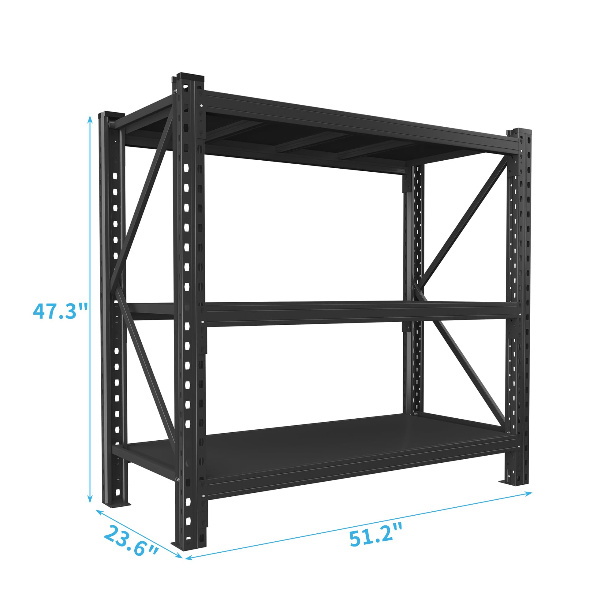 podafu 3-Tier Industrial Garage Shelving Rack, Heavy Duty Metal Shelving Unit, Utility Standing Shelf for Warehouses, Black 51.2