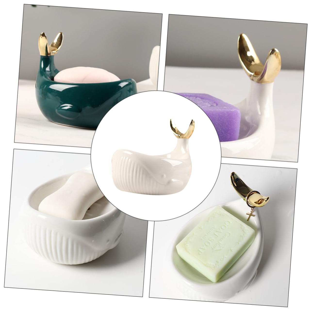 Portasapone Da Bagno in Ceramica a Forma Di Cetaceo Nordico, Scatola Di Sapone Drenante Elegante Con Gancio Per Piccoli Oggetti, Design Pratico Per Bagno e Wc, Bianco